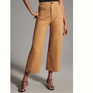 Anthropologie Colette Magic Fabric Crop Wide-Leg Pants Maeve 27 Tan EUC A art-sc